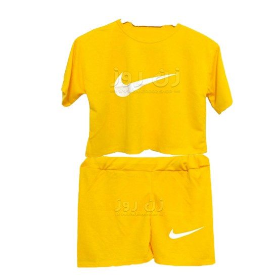ست کراپ و شورتک طرح نایک (Nike)-خردلی