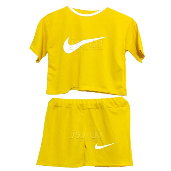 ست کراپ و شورتک طرح نایک (Nike)-زرد