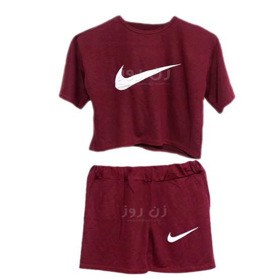 ست کراپ و شورتک طرح نایک (Nike)-زرشکی