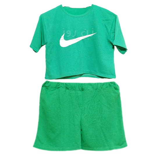 ست کراپ و شورتک طرح نایک (Nike)-سبز
