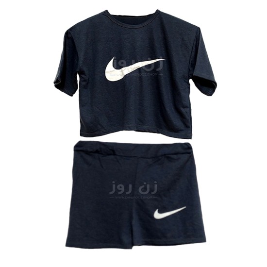 ست کراپ و شورتک طرح نایک (Nike)-نوک مدادی