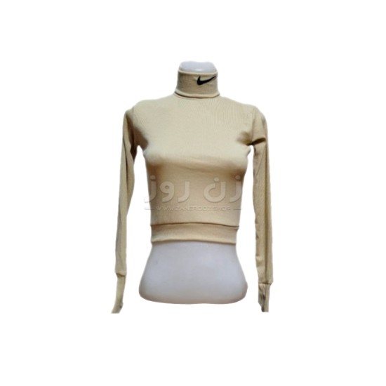 کراپ زنانه یقه اسکی نایک (Nike) فینگردار - کرم کراپ زنانه یقه اسکی نایک (Nike) فینگردار - کرم