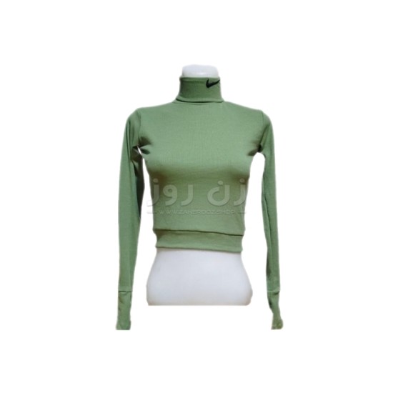 کراپ زنانه یقه اسکی نایک (Nike) فینگردار - سبز روشن