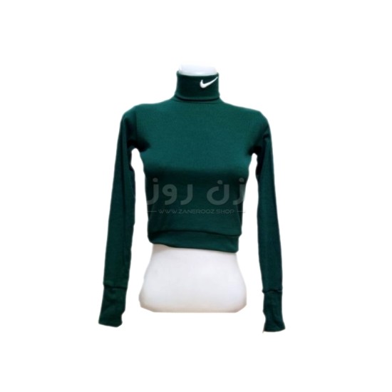 کراپ زنانه یقه اسکی نایک (Nike) فینگردار - سبز تیره کراپ زنانه یقه اسکی نایک (Nike) فینگردار - سبز تیره