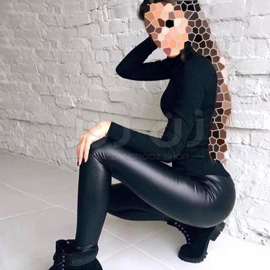 لگ غواصی زنانه کمر شاین کشدار طرح چرم مشکی
